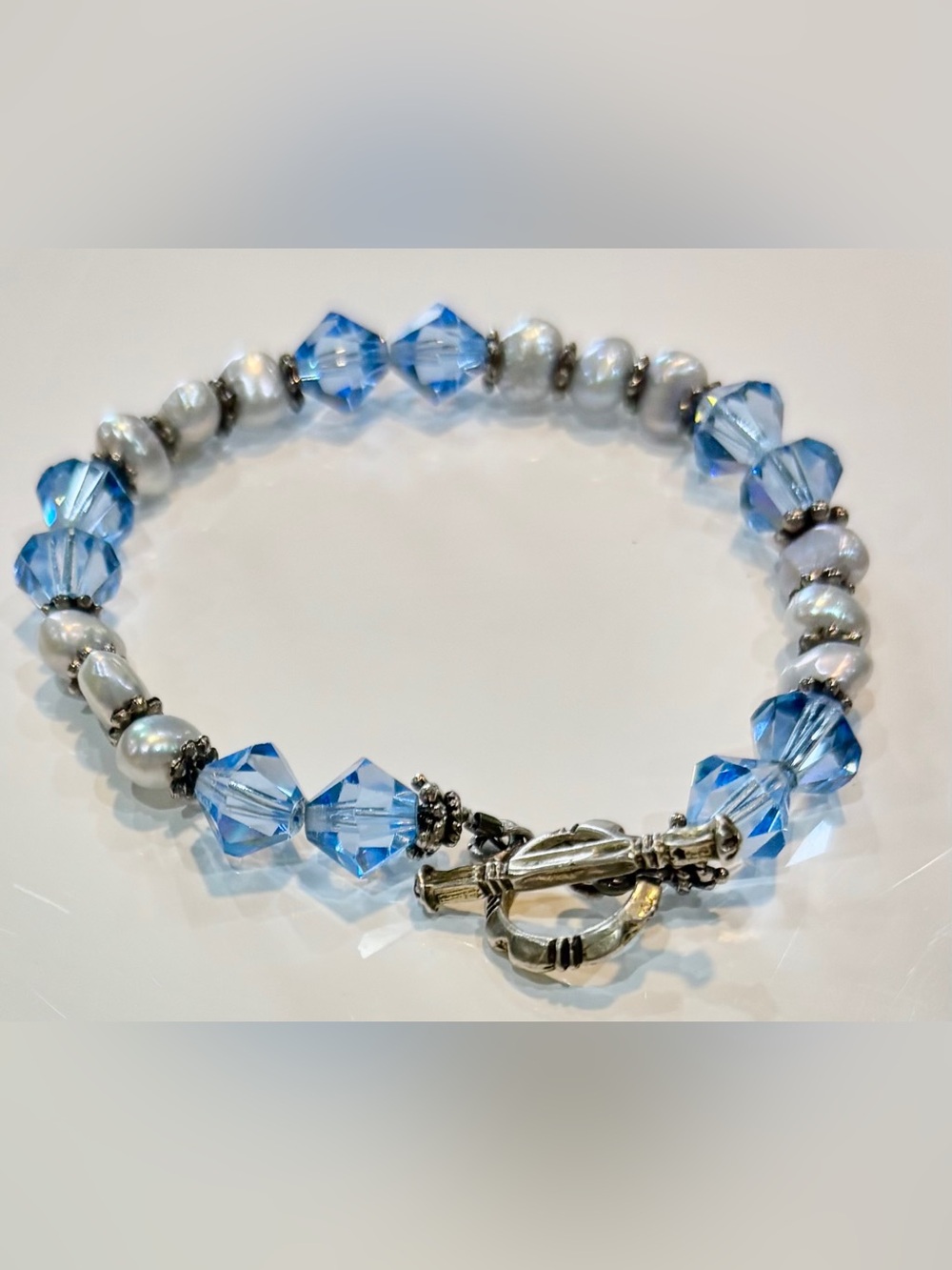 Blue Crystal and Pearl Toggle Bracelet - Women Jewelry